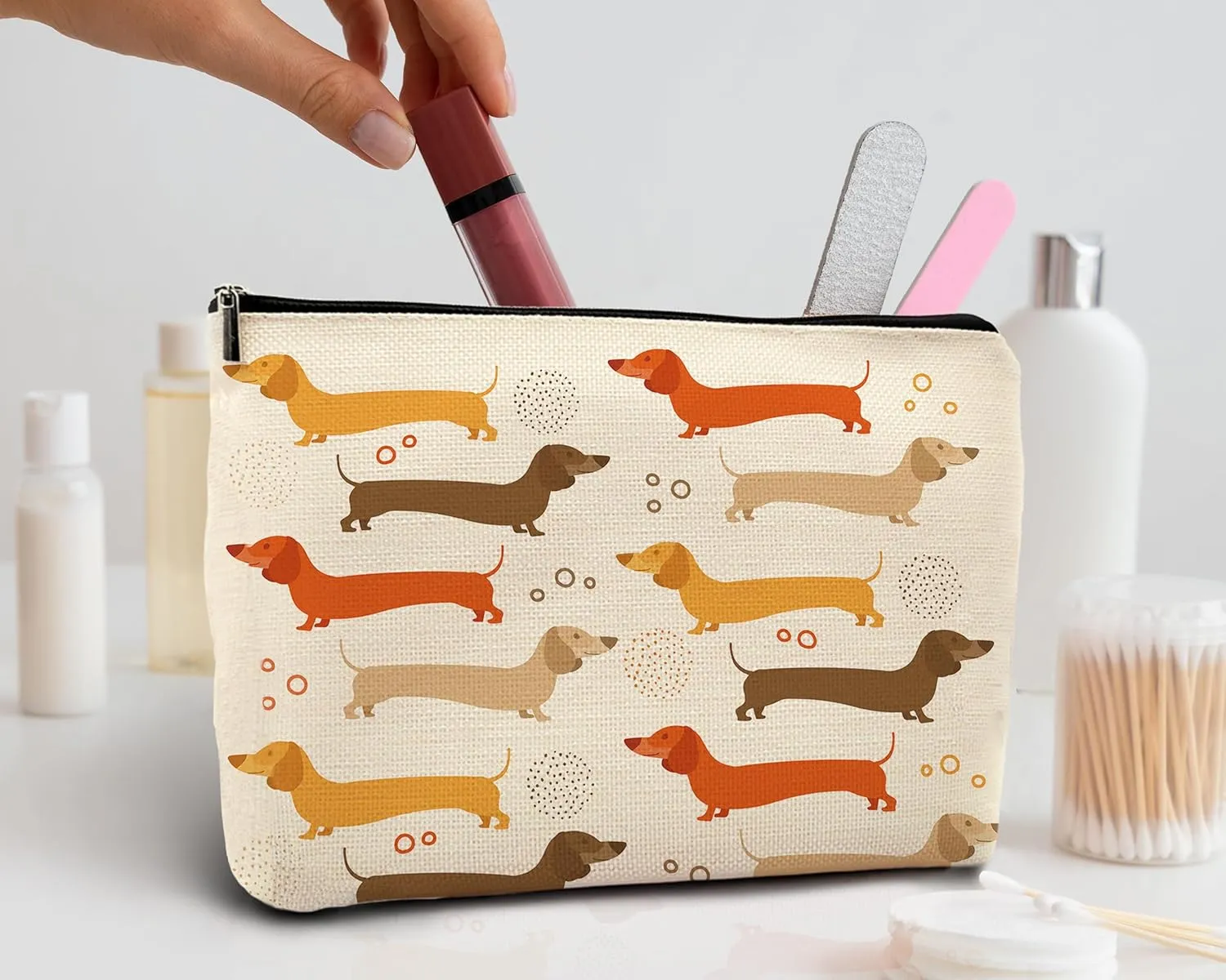 kdqua Dachshund Gifts Dog Makeup Bag, Dachshund Gifts for Women, Dachshund Mom Gifts,Dachshund Lover Gifts, Dachshund Wiener Dog Animal Linen Cosmetic Bag Zipper Pouch Travel Organizer Toiletry Bag