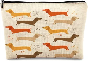 kdqua Dachshund Gifts Dog Makeup Bag, Dachshund Gifts for Women, Dachshund Mom Gifts,Dachshund Lover Gifts, Dachshund Wiener Dog Animal Linen Cosmetic Bag Zipper Pouch Travel Organizer Toiletry Bag