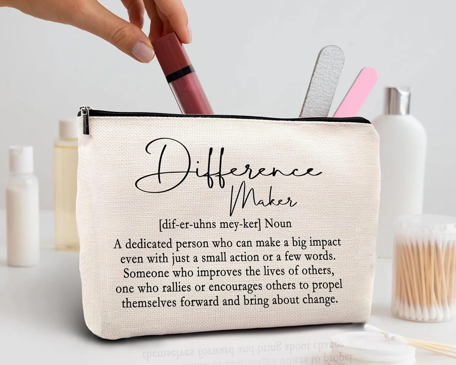 kdqua Difference Maker Definition Makeup Bag, Thank You Appreciation Retirement Gifts for Boss Coworkers Leader Teacher, Inspirational Gifts Linen Cosmetic Bag Zipper Pouch Travel Toiletry Bag