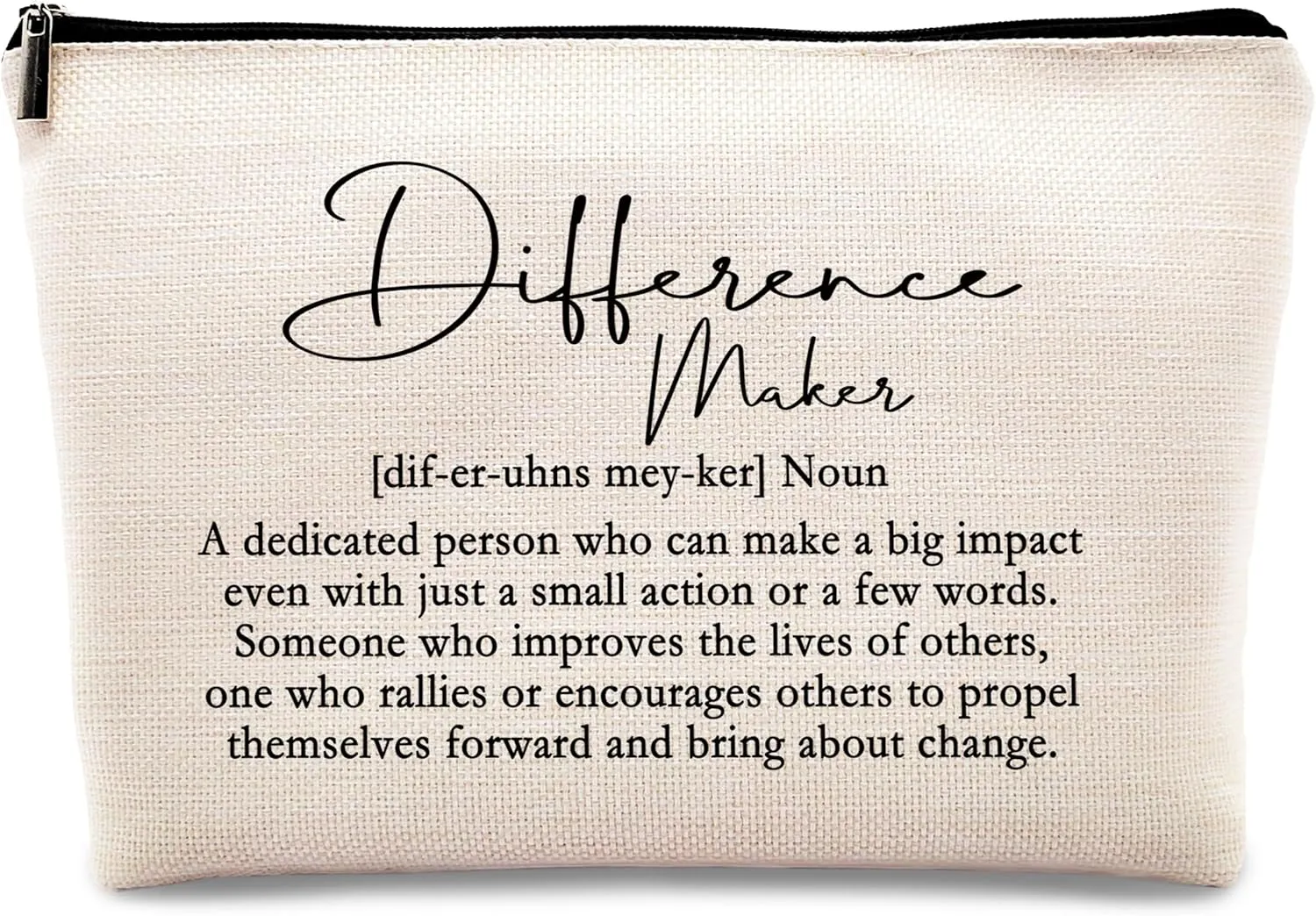 kdqua Difference Maker Definition Makeup Bag, Thank You Appreciation Retirement Gifts for Boss Coworkers Leader Teacher, Inspirational Gifts Linen Cosmetic Bag Zipper Pouch Travel Toiletry Bag