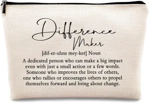 kdqua Difference Maker Definition Makeup Bag, Thank You Appreciation Retirement Gifts for Boss Coworkers Leader Teacher, Inspirational Gifts Linen Cosmetic Bag Zipper Pouch Travel Toiletry Bag