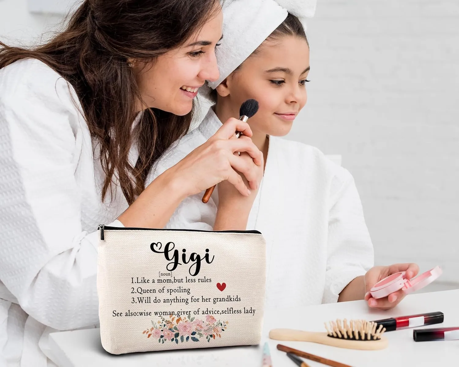 Kdqua Gigi Gifts for Grandma Linen Cosmetic Bag Zipper Pouch Travel Organizer Toiletry Bag
