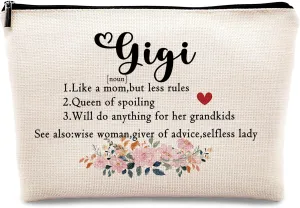 Kdqua Gigi Gifts for Grandma Linen Cosmetic Bag Zipper Pouch Travel Organizer Toiletry Bag