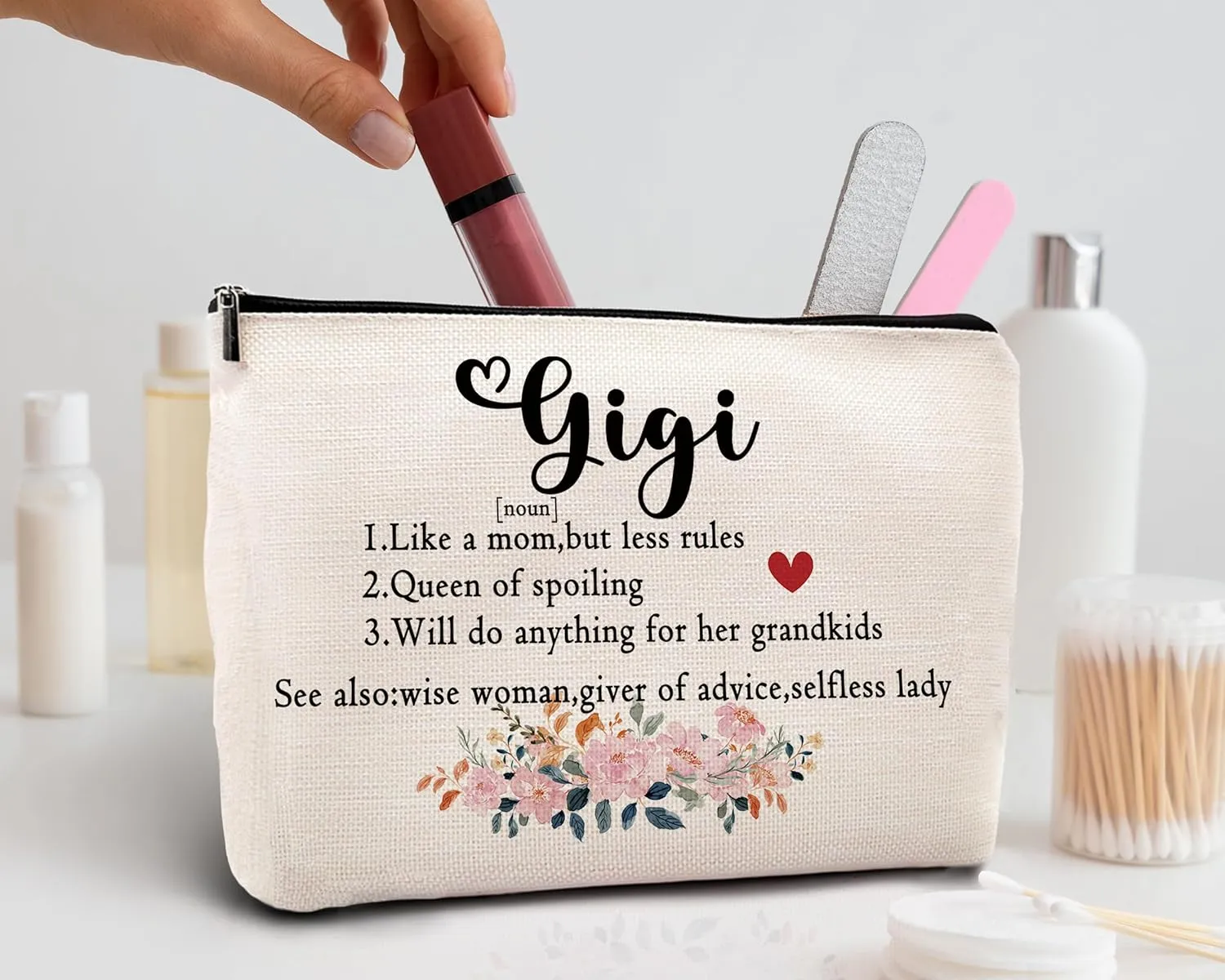 Kdqua Gigi Gifts for Grandma Linen Cosmetic Bag Zipper Pouch Travel Organizer Toiletry Bag