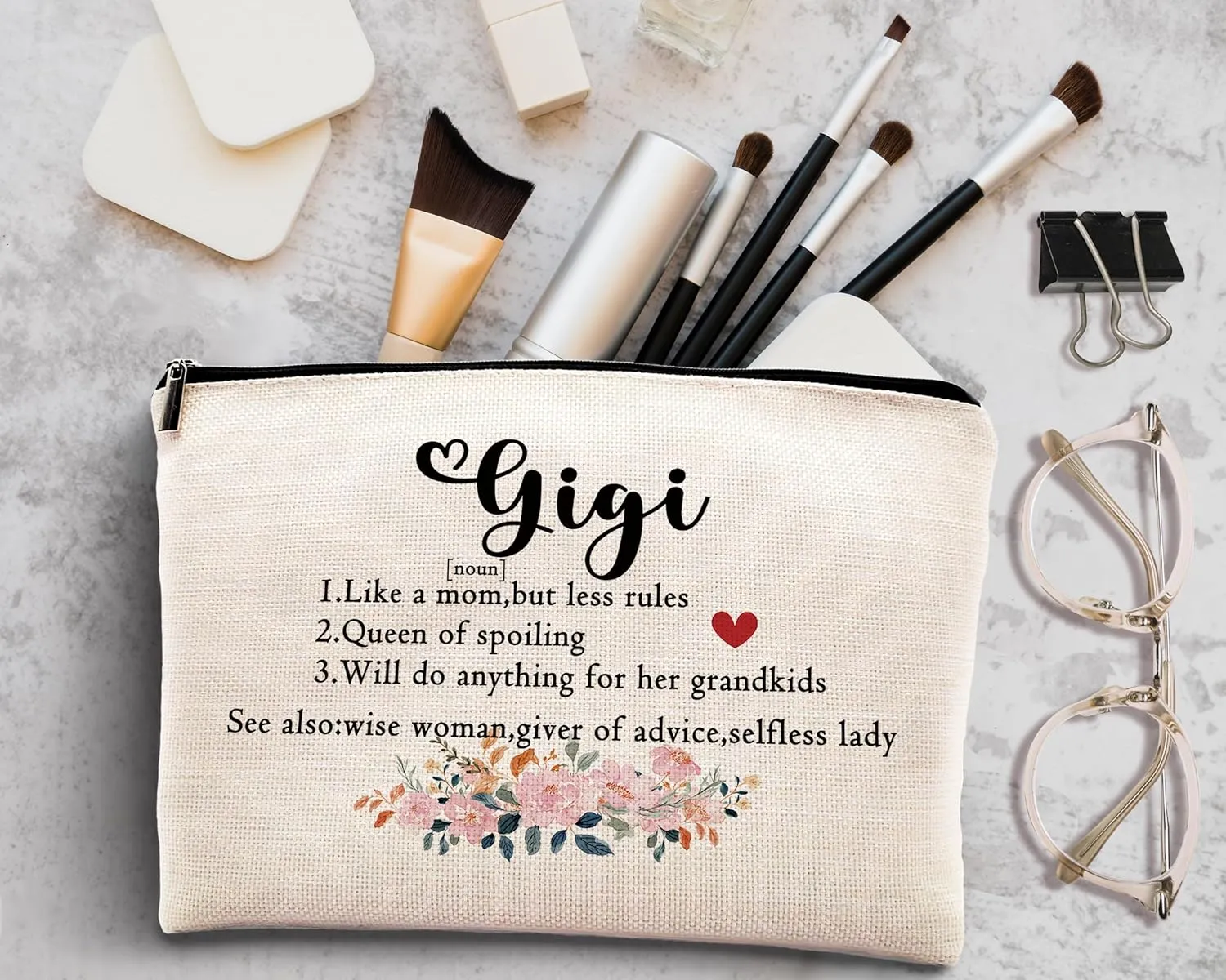 Kdqua Gigi Gifts for Grandma Linen Cosmetic Bag Zipper Pouch Travel Organizer Toiletry Bag