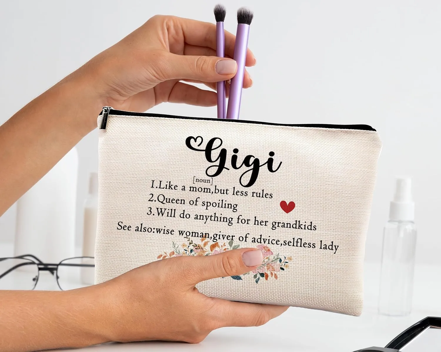 Kdqua Gigi Gifts for Grandma Linen Cosmetic Bag Zipper Pouch Travel Organizer Toiletry Bag