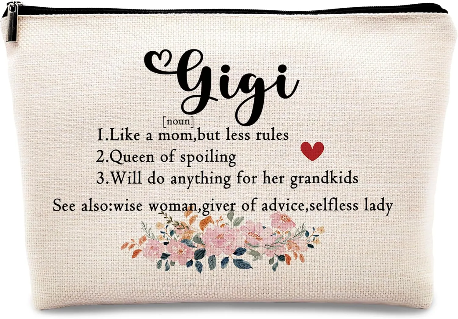Kdqua Gigi Gifts for Grandma Linen Cosmetic Bag Zipper Pouch Travel Organizer Toiletry Bag