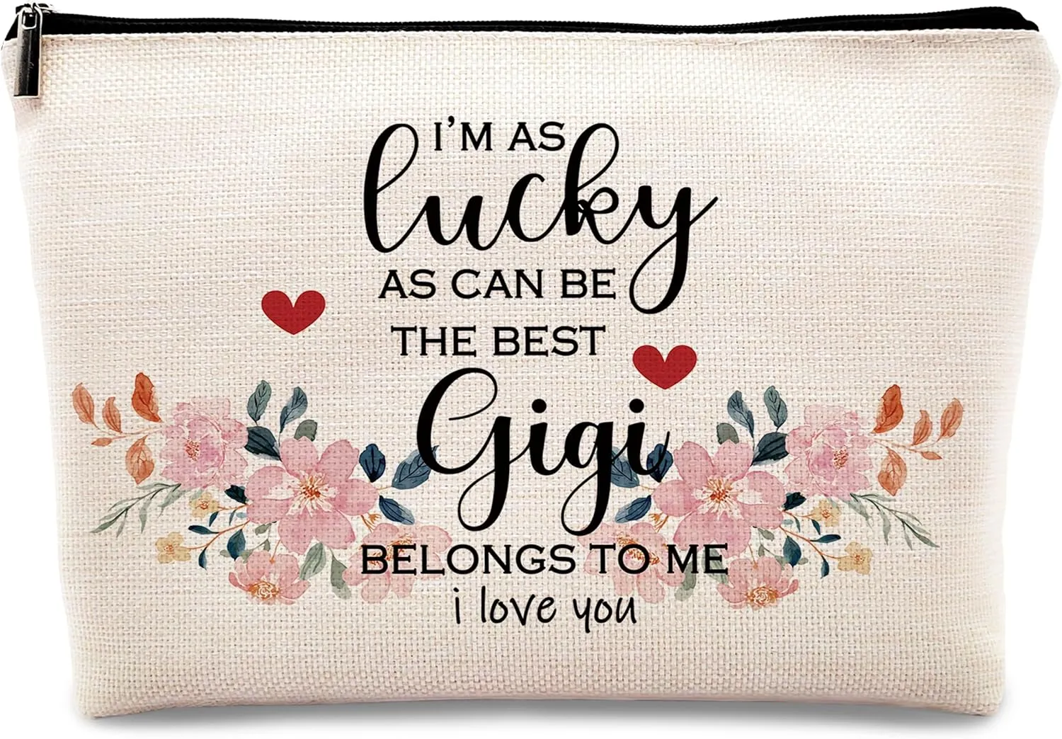 kdqua Gigi Gifts Makeup Bag, Gigi Gifts for Grandma Nana Granny, Mother's Day Gigi Gift Birthday Gift Linen Cosmetic Bag Zipper Pouch Travel Toiletry Bag, I'm as Lucky as Can Be the Best Grandma