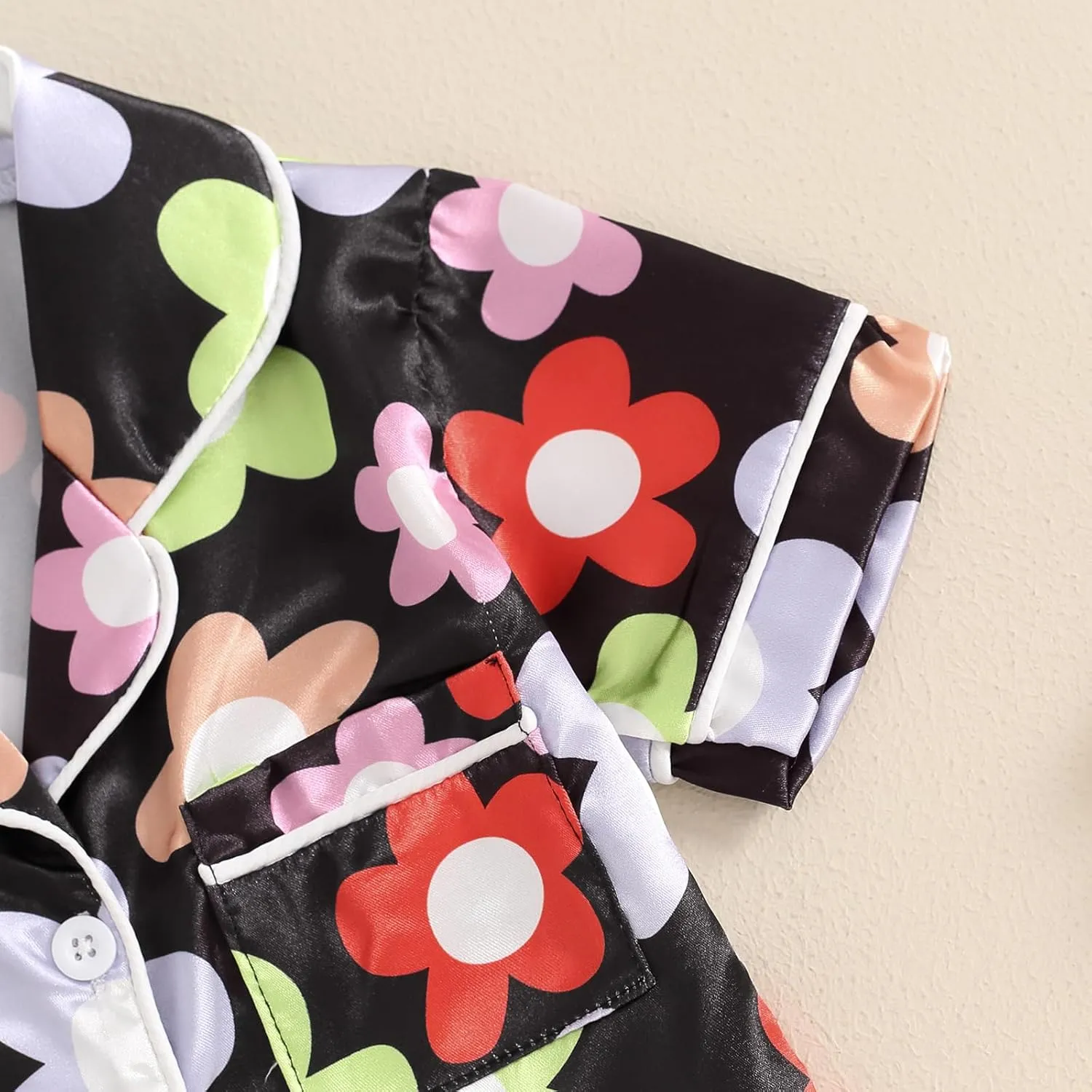 Kids Toddler Girls Pajamas Baby Short Sleeve Lapel Button Down Tops   Shorts Satin Silk Sleepwear Summer Loungewear