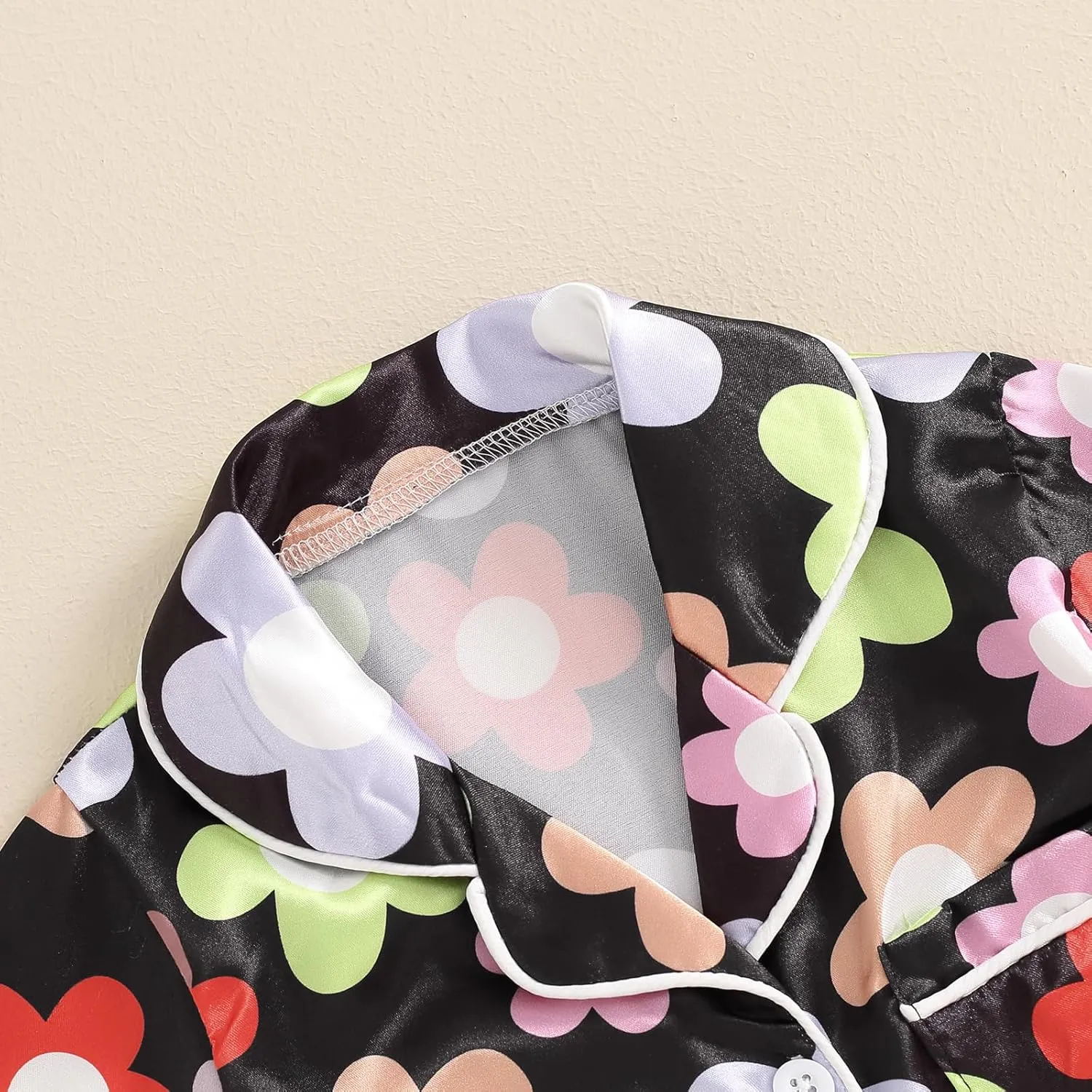 Kids Toddler Girls Pajamas Baby Short Sleeve Lapel Button Down Tops   Shorts Satin Silk Sleepwear Summer Loungewear