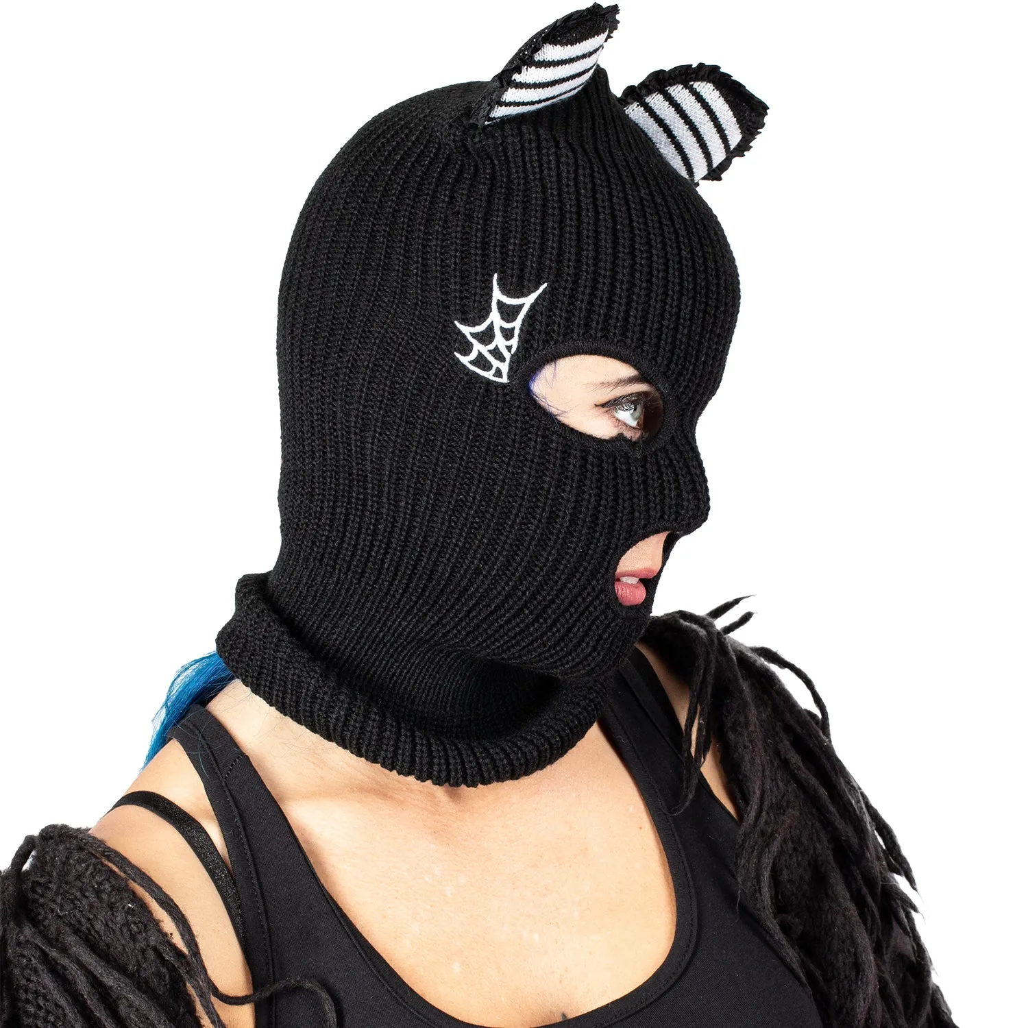 Cozy Embroidered Kitty Cat Ears Ski Mask for Winter