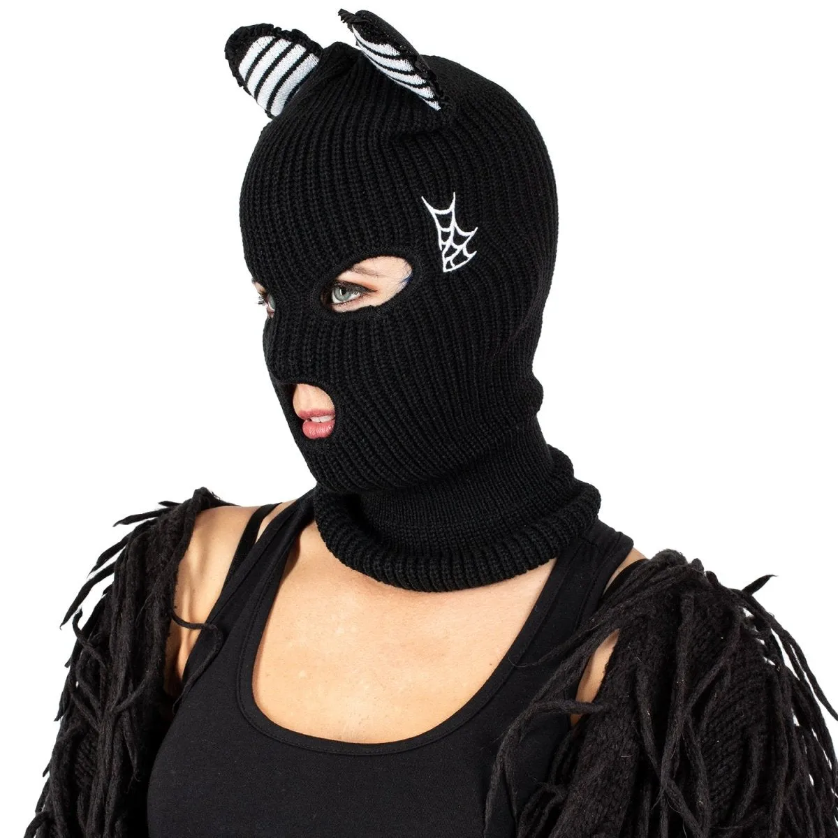Cozy Embroidered Kitty Cat Ears Ski Mask for Winter