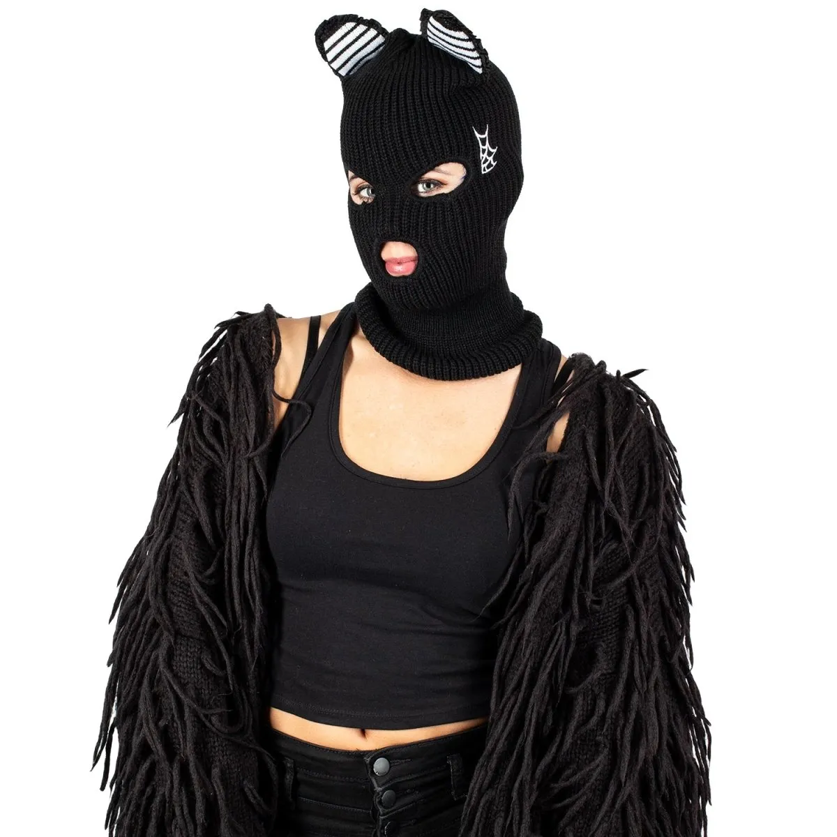 Cozy Embroidered Kitty Cat Ears Ski Mask for Winter