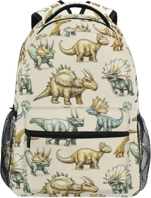 KLL Backpacks for Teenager Waterproof Diaper Bag Backpack with Chest Strap for Travel Trip Funny Dinosaur Triceratops Beige