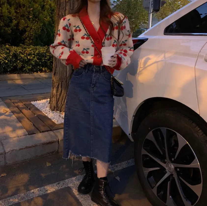 Knitted Cardigan With Cherry Pattern