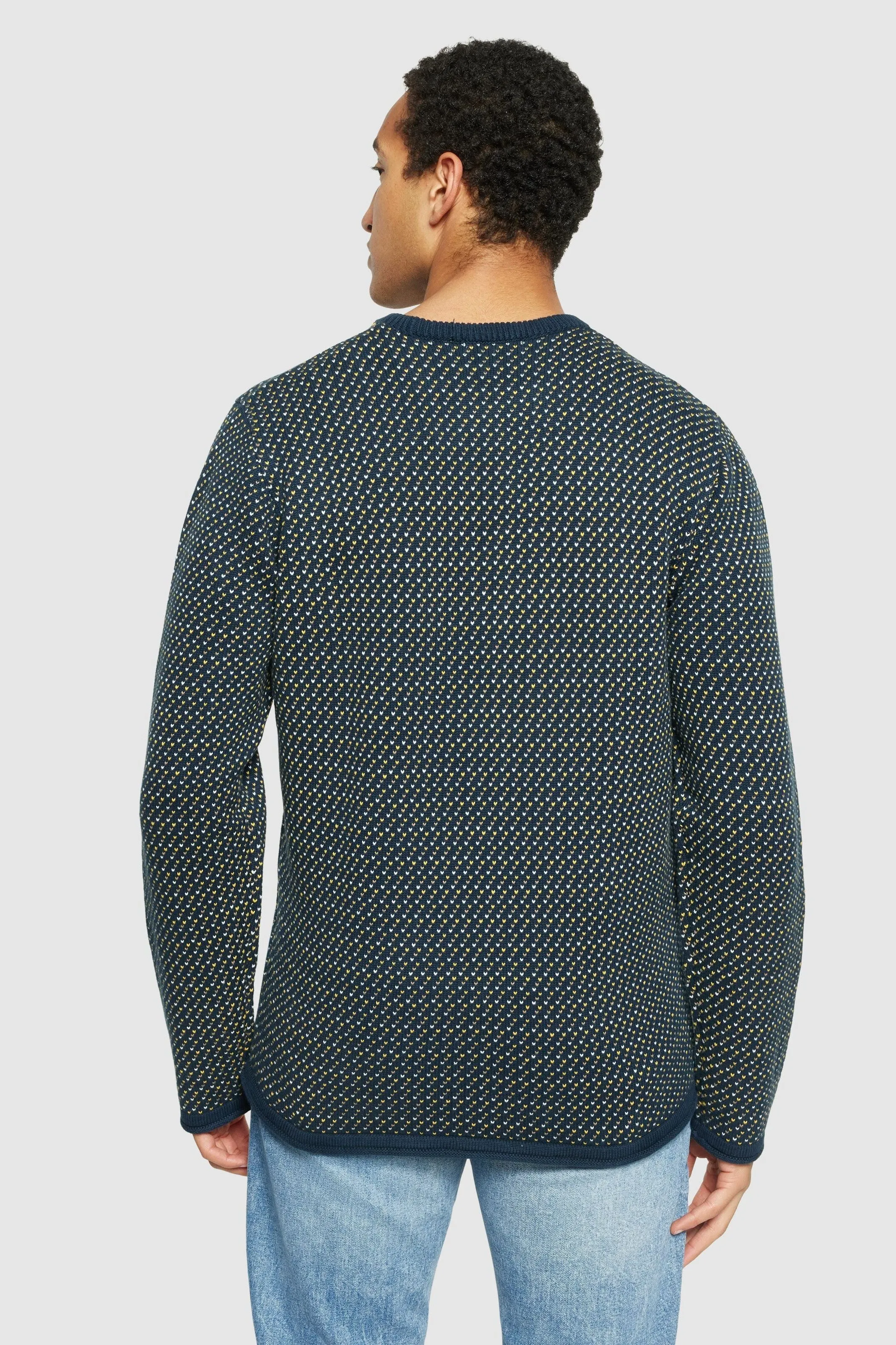 Knowledge Cotton Jacquard Crew Neck Knit - Regenerative Organic CertifiedTM - GOTS/Vegan