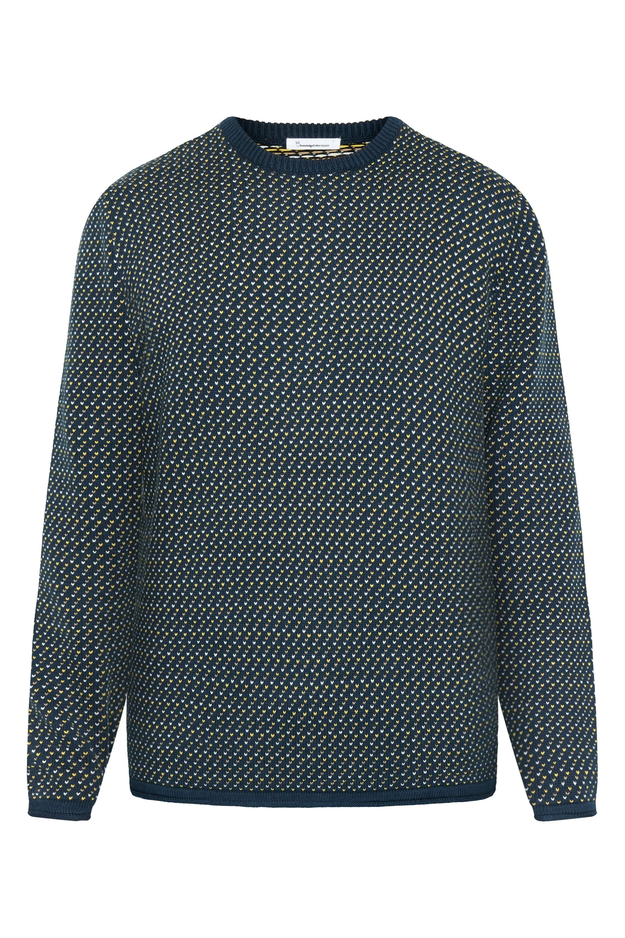 Knowledge Cotton Jacquard Crew Neck Knit - Regenerative Organic CertifiedTM - GOTS/Vegan