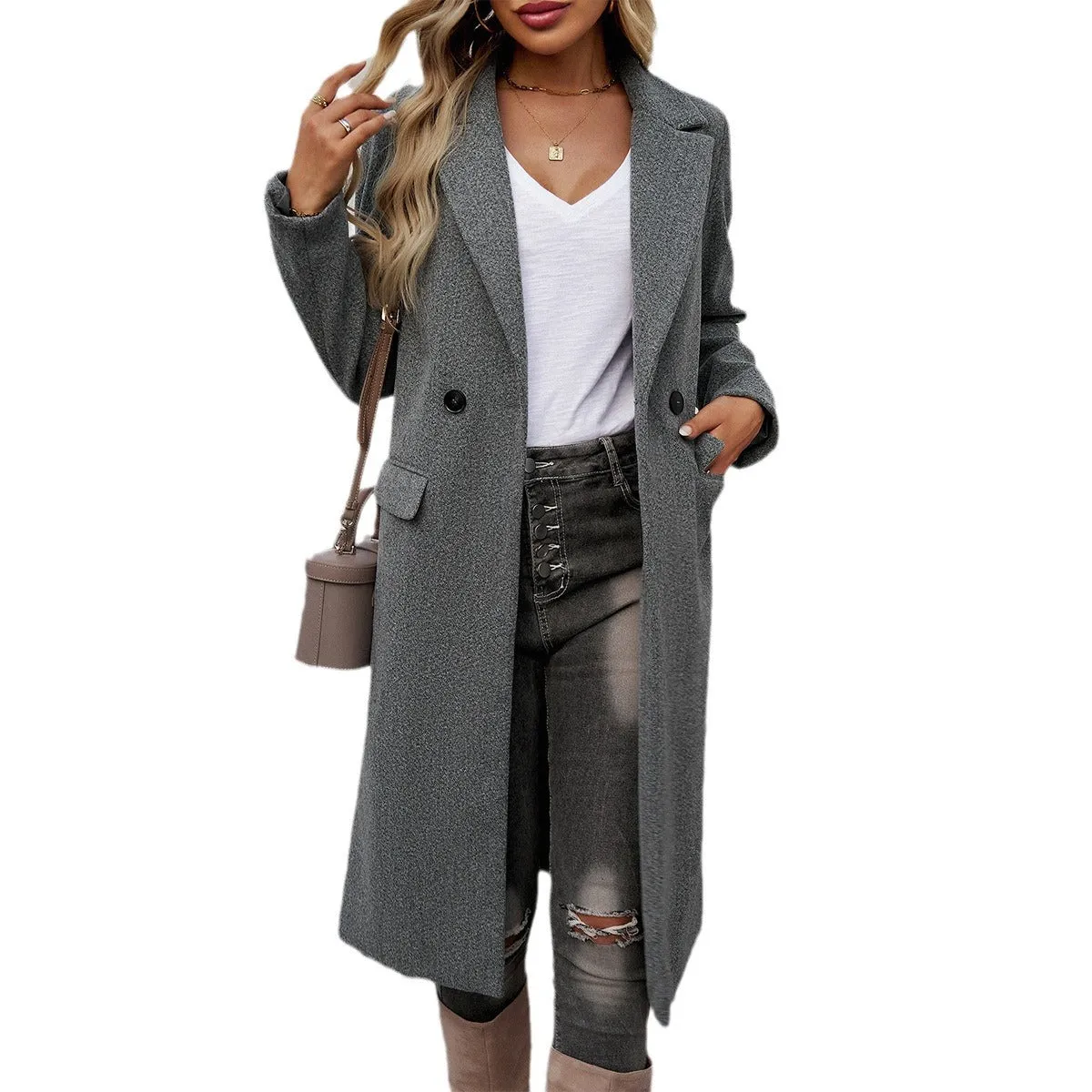 Lapel Cardigan Midi Jackets & Coats Wholesale Womens Clothing N3824073100087