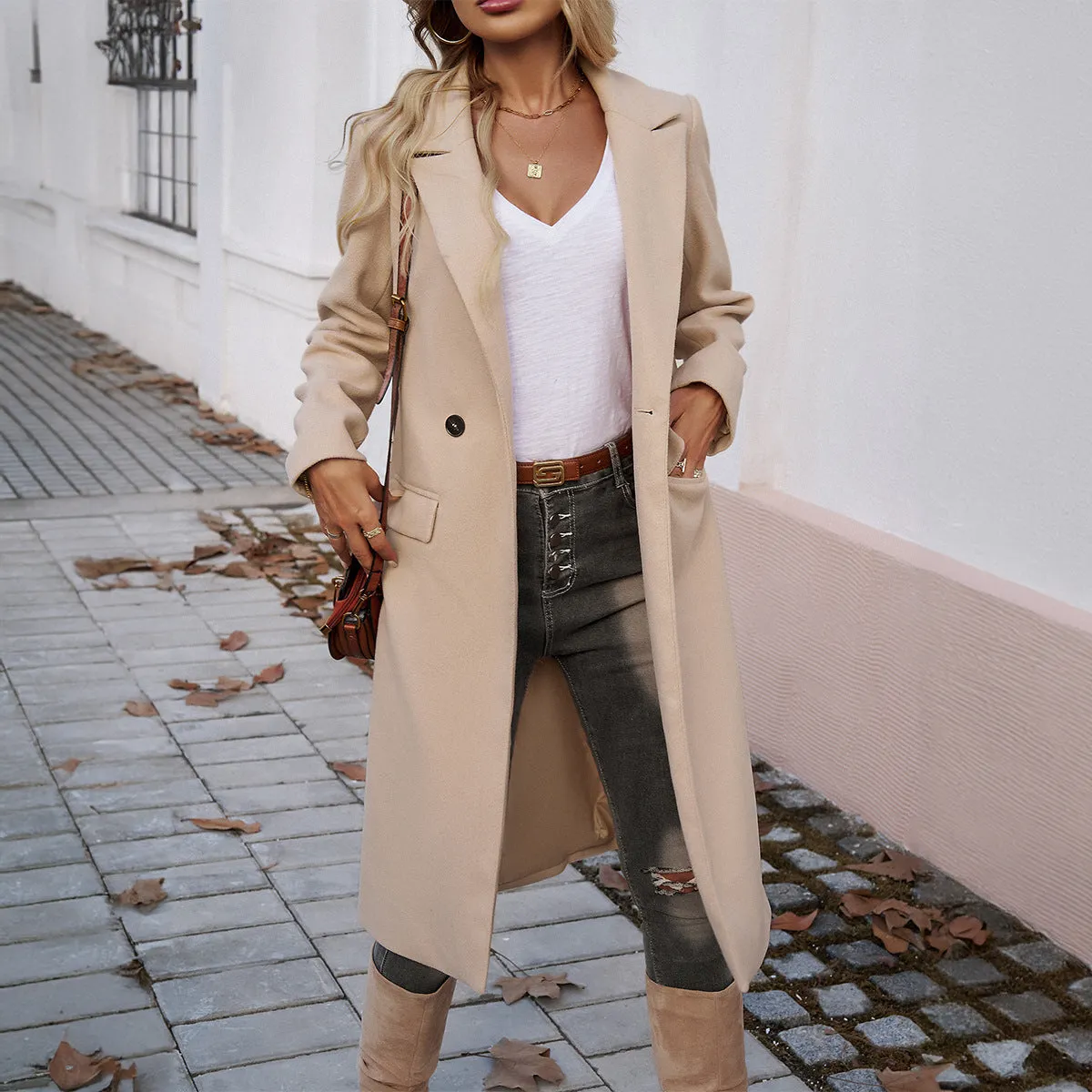 Lapel Cardigan Midi Jackets & Coats Wholesale Womens Clothing N3824073100087