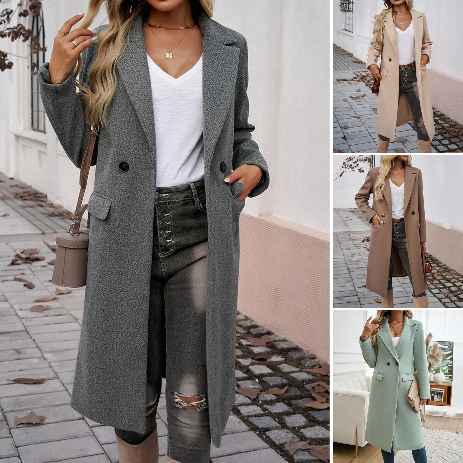 Lapel Cardigan Midi Jackets & Coats Wholesale Womens Clothing N3824073100087