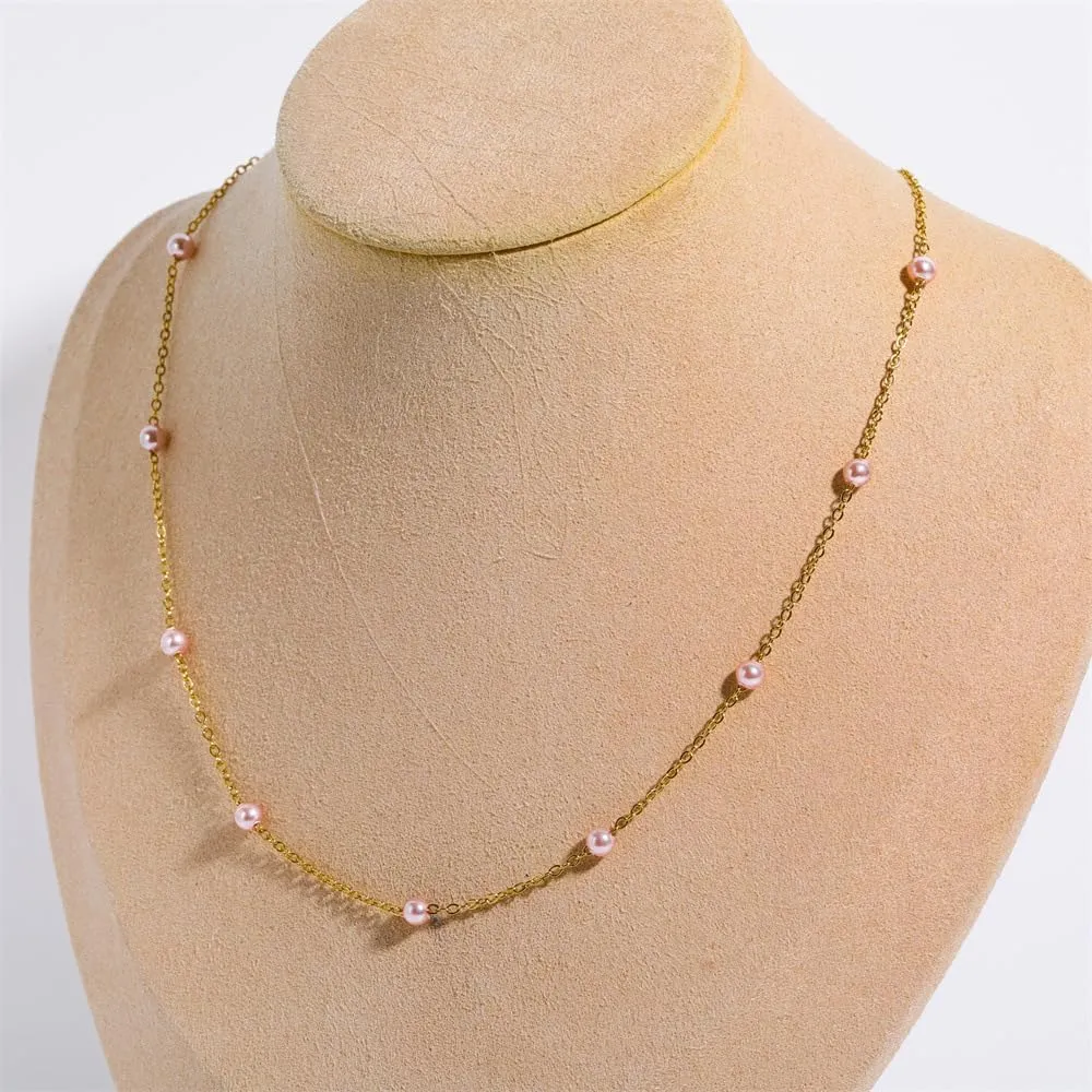 Layered Pearl Necklaces for Women 18K Gold Plated Dainty Pearl Choker Necklaces Trendy Jewelry Gifts for Women.