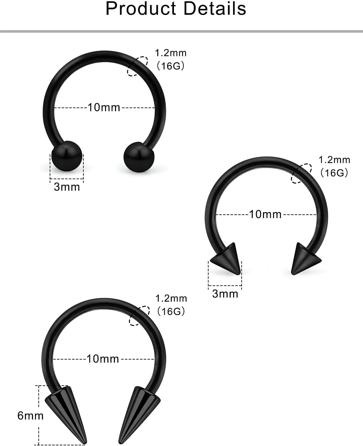 Lcolyoli 16g Septum Rings Externally Threaded Surgical Steel Septum Jewelry Lip Rings Hoop Labret Jewelry Smiley Piercing Jewelry Horseshoe Earrings Daith Piercing Jewelry for Women Men