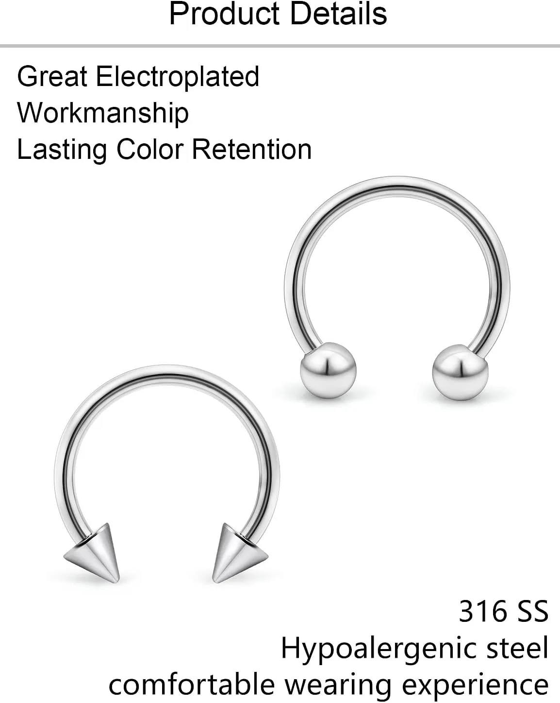 Lcolyoli 16g Septum Rings Externally Threaded Surgical Steel Septum Jewelry Lip Rings Hoop Labret Jewelry Smiley Piercing Jewelry Horseshoe Earrings Daith Piercing Jewelry for Women Men