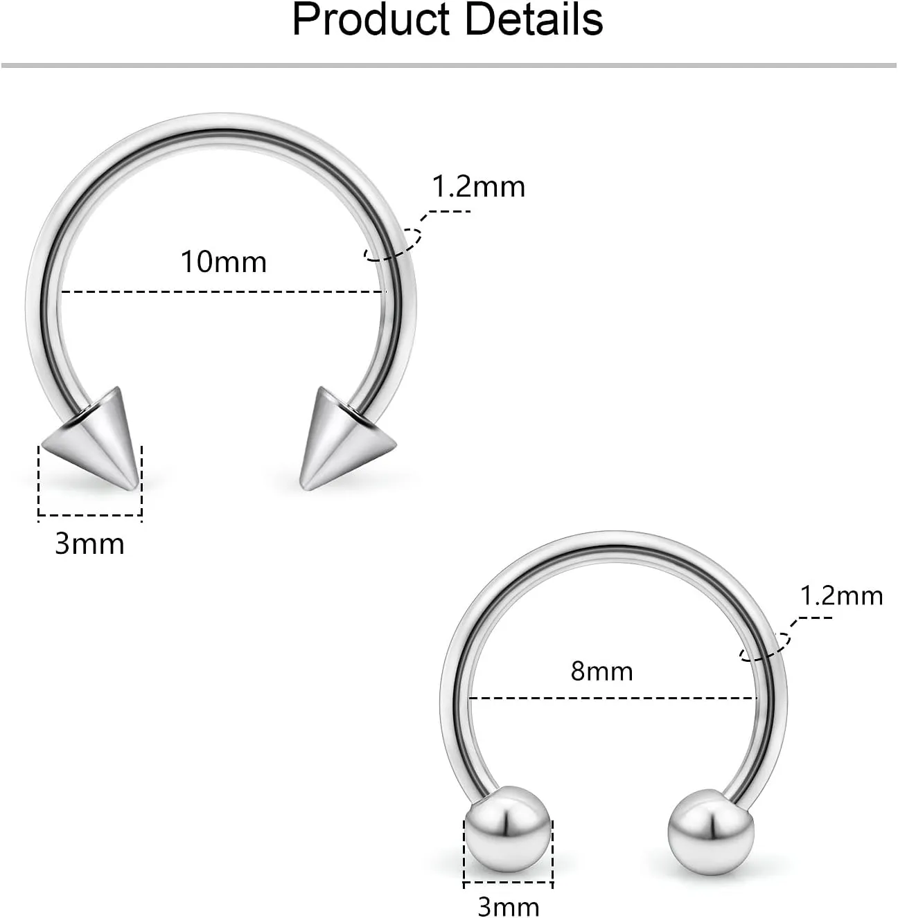 Lcolyoli 16g Septum Rings Externally Threaded Surgical Steel Septum Jewelry Lip Rings Hoop Labret Jewelry Smiley Piercing Jewelry Horseshoe Earrings Daith Piercing Jewelry for Women Men