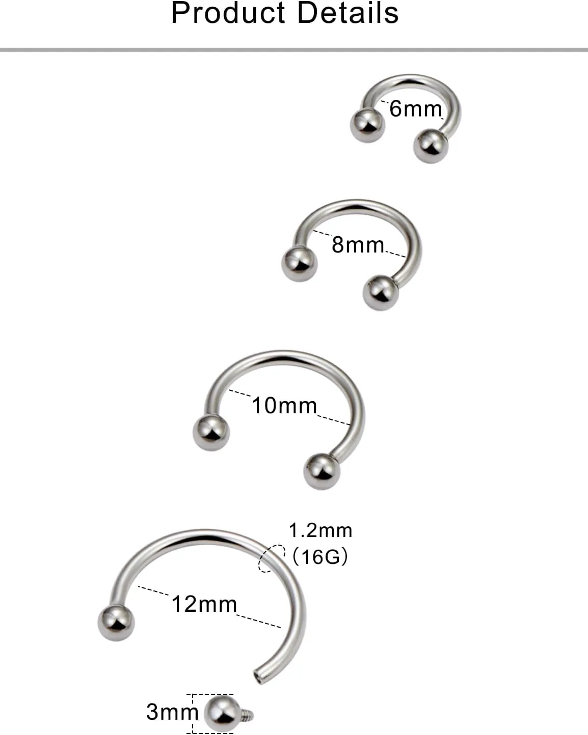 Lcolyoli 16g Septum Rings Internally Threaded Surgical Steel Septum Jewelry Lip Rings Hoop Labret Jewelry Smiley Piercing Jewelry Daith Piercing Jewelry Horseshoe Earrings for Women Men