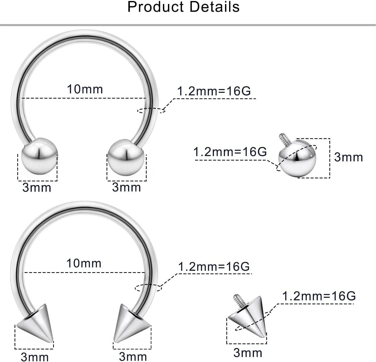 Lcolyoli 16g Septum Rings Internally Threaded Surgical Steel Septum Jewelry Lip Rings Hoop Labret Jewelry Snake Bite Piercing Jewelry Horseshoe Earrings Daith Piercing Jewelry for Women Men