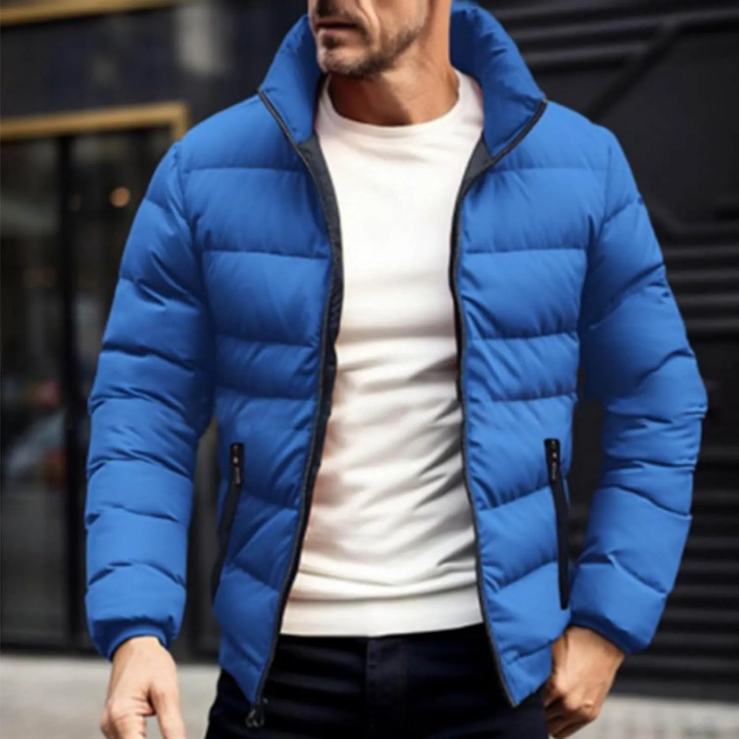 lcziwo Mens Puffer Quilted Jacket Lightweight Stand Collar Zip up Parka Casual Padded Cotton Jacket Winter Short Coat