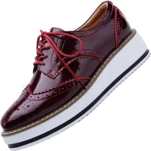 Leather Shoes for Women Glossy Shoes Comfortable Lightweight Slip On Work Flats Classic Lace-up Formal Oxford