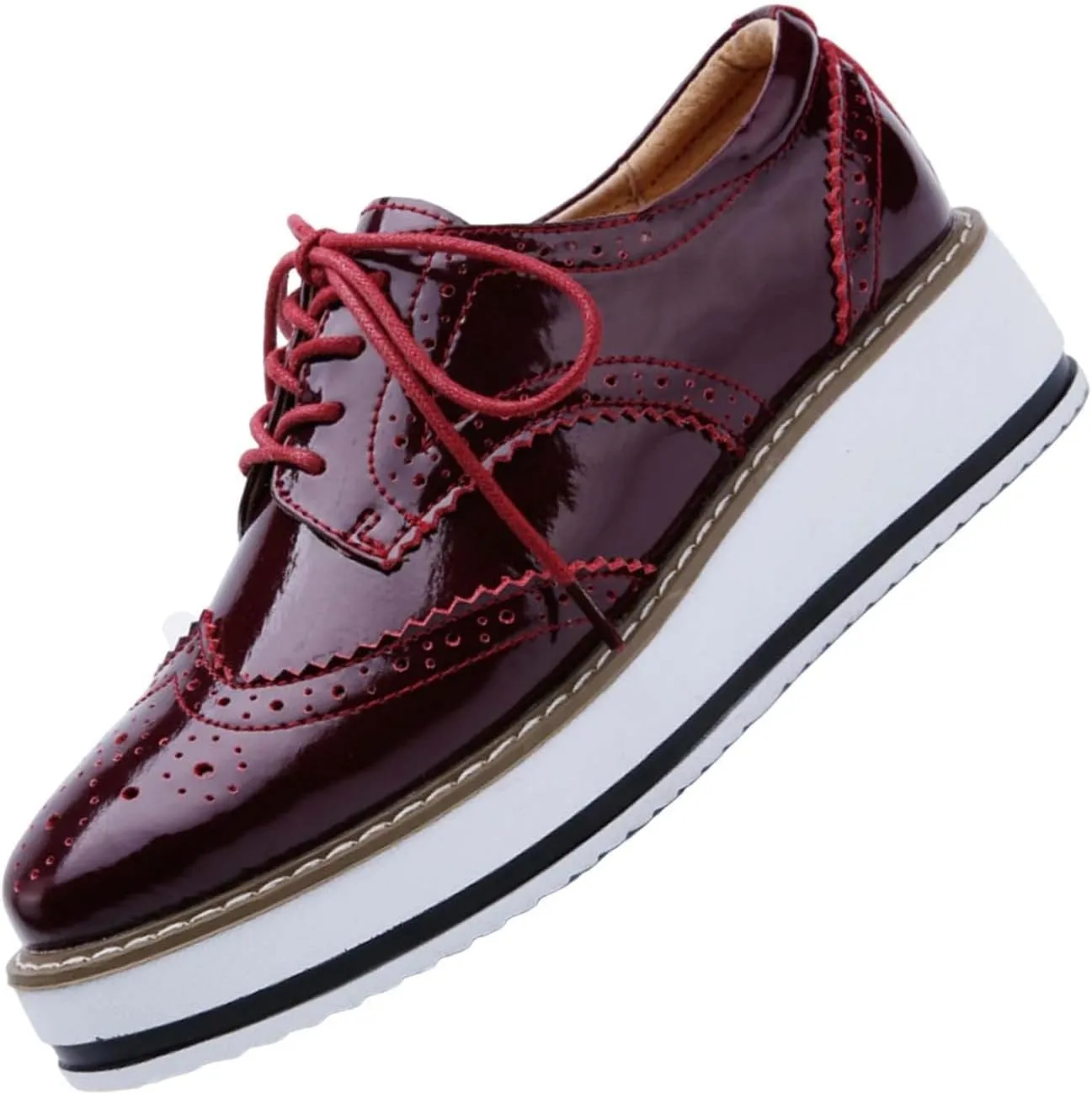 Leather Shoes for Women Glossy Shoes Comfortable Lightweight Slip On Work Flats Classic Lace-up Formal Oxford