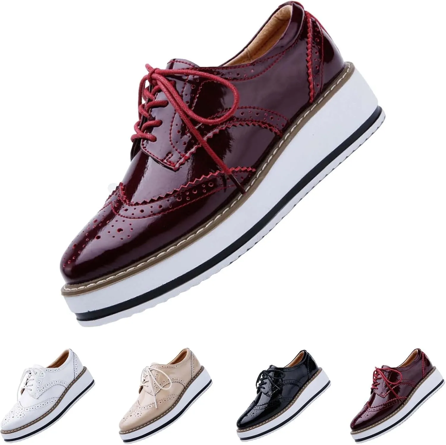 Leather Shoes for Women Glossy Shoes Comfortable Lightweight Slip On Work Flats Classic Lace-up Formal Oxford