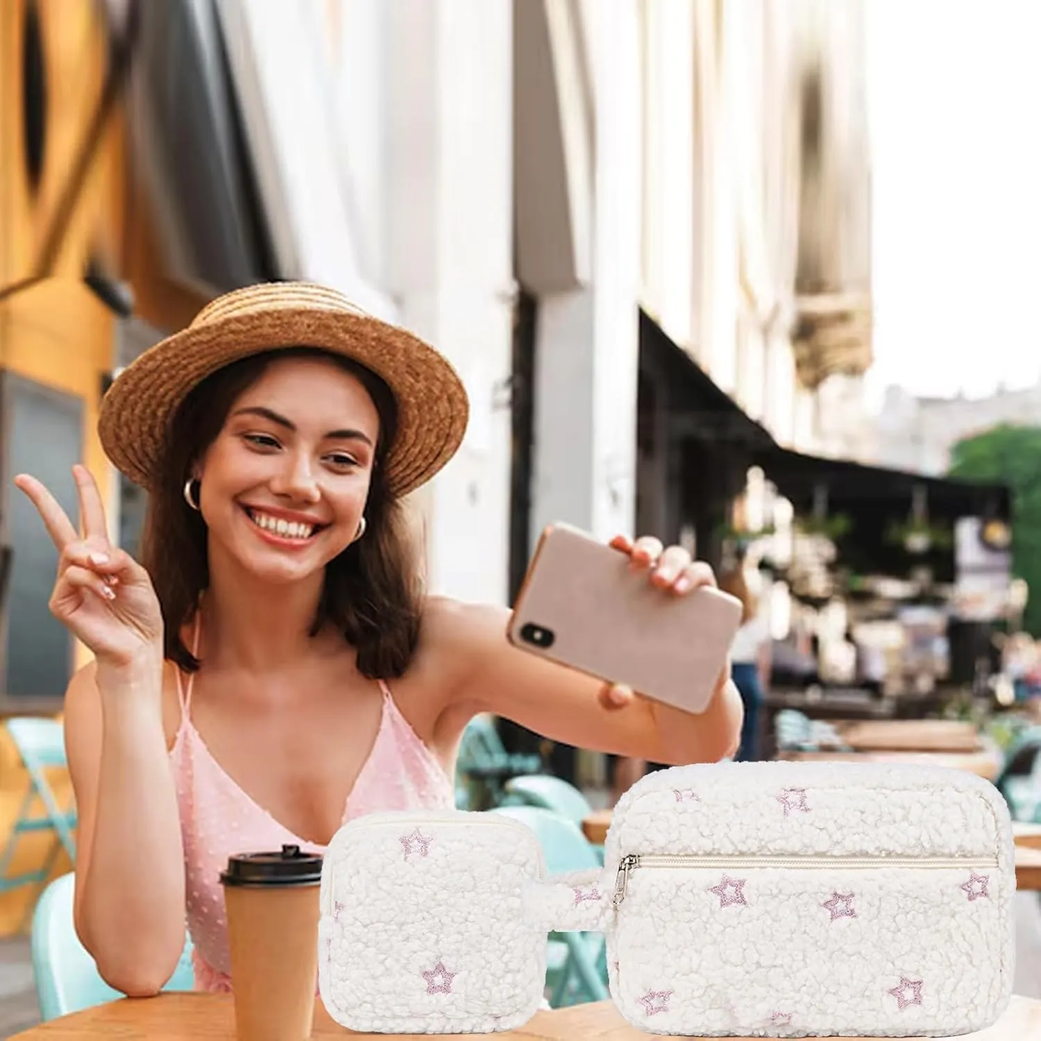 LEDAOU 2Pcs Travel Large Makeup Bag Cosmetic Bag Small Makeup Pouch with Zipper Cute Travel Toiletry Essentials for Women Teen Girls