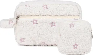 LEDAOU 2Pcs Travel Large Makeup Bag Cosmetic Bag Small Makeup Pouch with Zipper Cute Travel Toiletry Essentials for Women Teen Girls