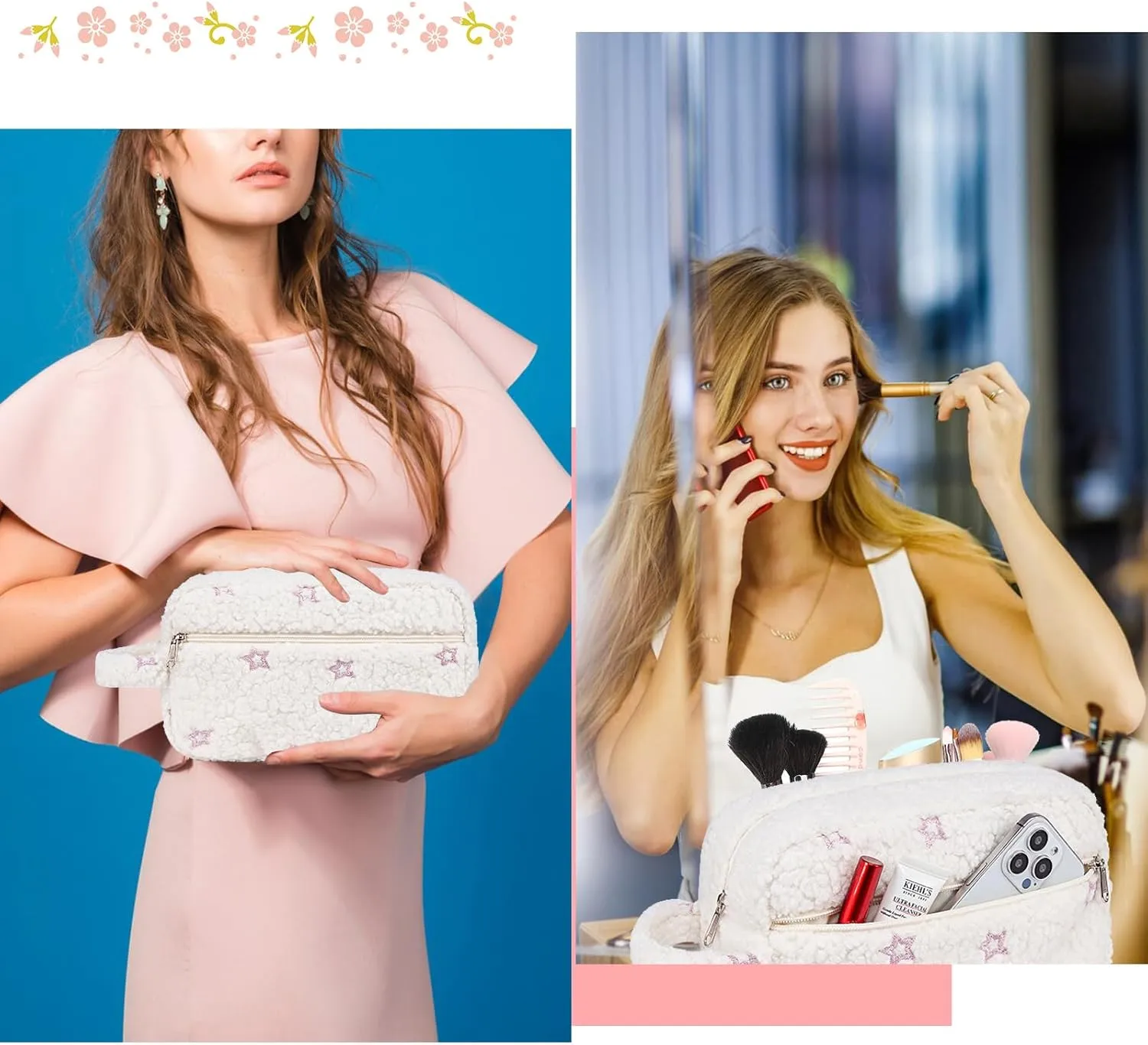 LEDAOU 2Pcs Travel Large Makeup Bag Cosmetic Bag Small Makeup Pouch with Zipper Cute Travel Toiletry Essentials for Women Teen Girls