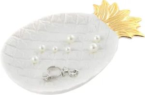 Lependor Ceramic Plate Jewelry Tray Jewelry Holder Jewelry Display - Ring Dish - Organizer for Keys - Phone - Jewelry - Watch - Wallet -Trinket - Best Wedding/Birthday - Big Size White Pineapple