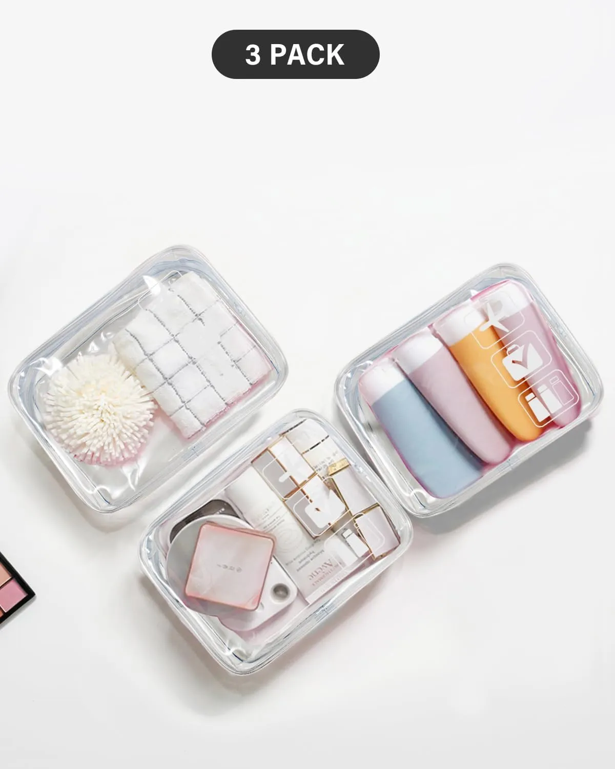 LETGO TSA Approved Toiletry Bag - Clear Makeup Bag Waterproof Quart Size Bag, Travel Makeup Cosmetic Bag for Women Travel Car Car Accessories Essentials for Men and Women (3 Pack-Clear)