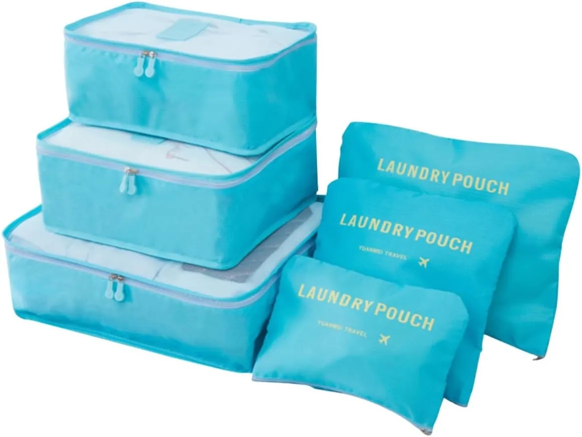 LIFKOME 6pc Travel Storage Bag Set Mesh Packing Cubes High Capacity Luggage Organizer Sky Fabric High-grade Material