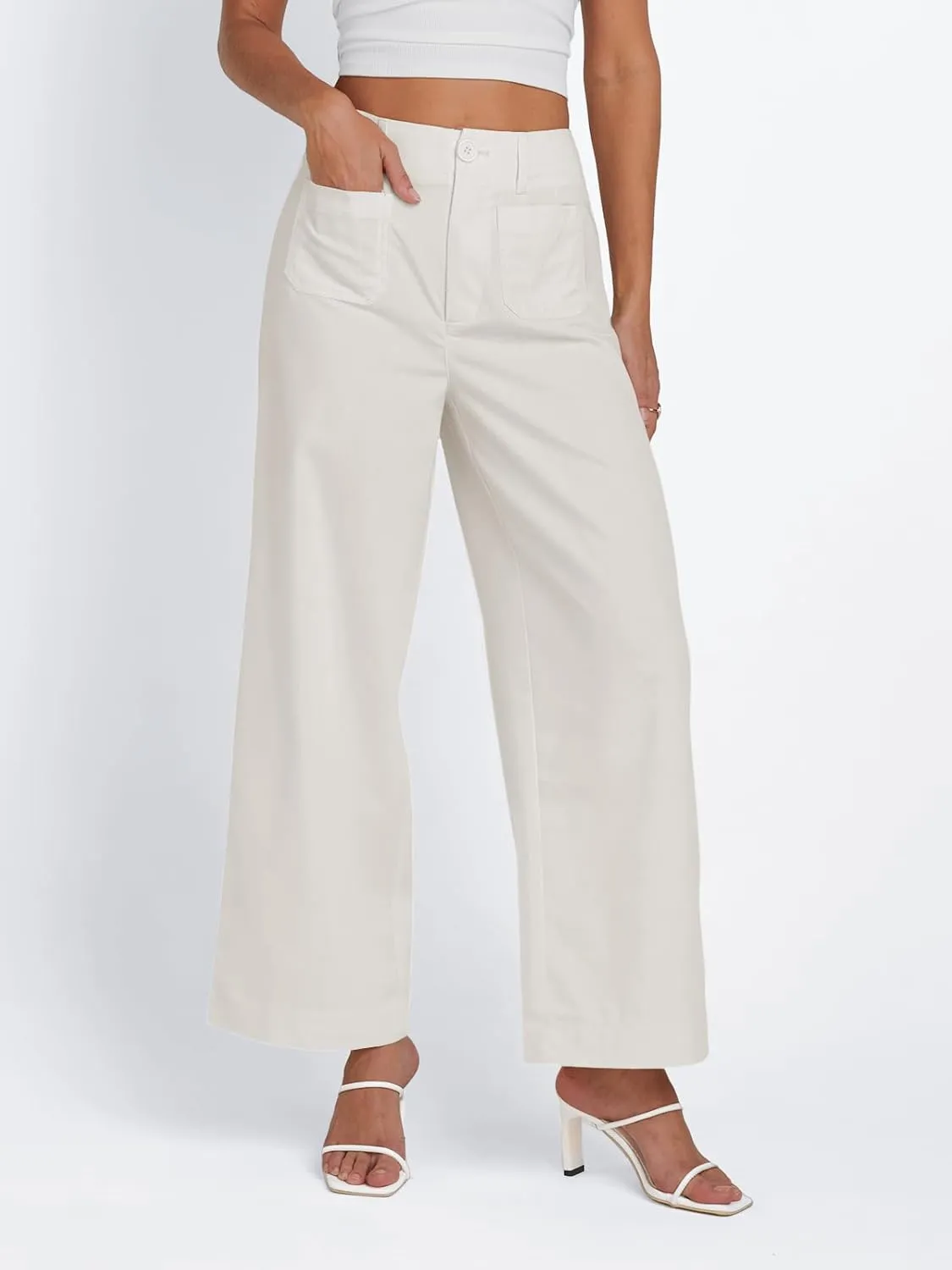 LILLUSORY Womens Linen Pants Lightweight Summer Wide Leg Cropped Capris Pants