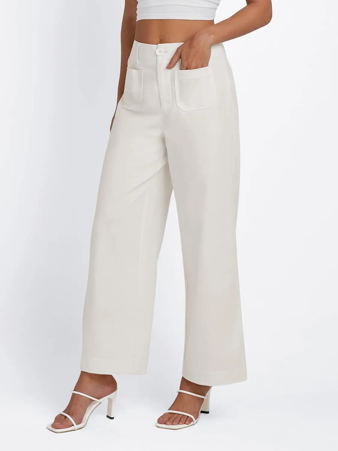 LILLUSORY Womens Linen Pants Lightweight Summer Wide Leg Cropped Capris Pants