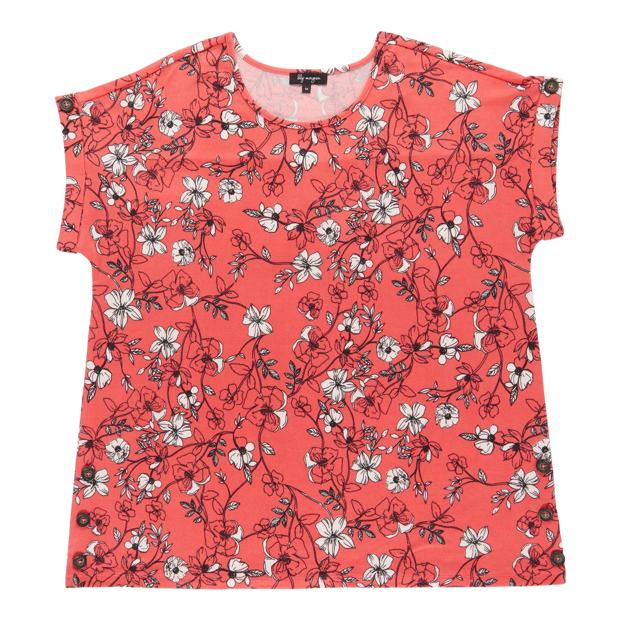 lily morgan Women's Plus Printed Button Detail Snit Top