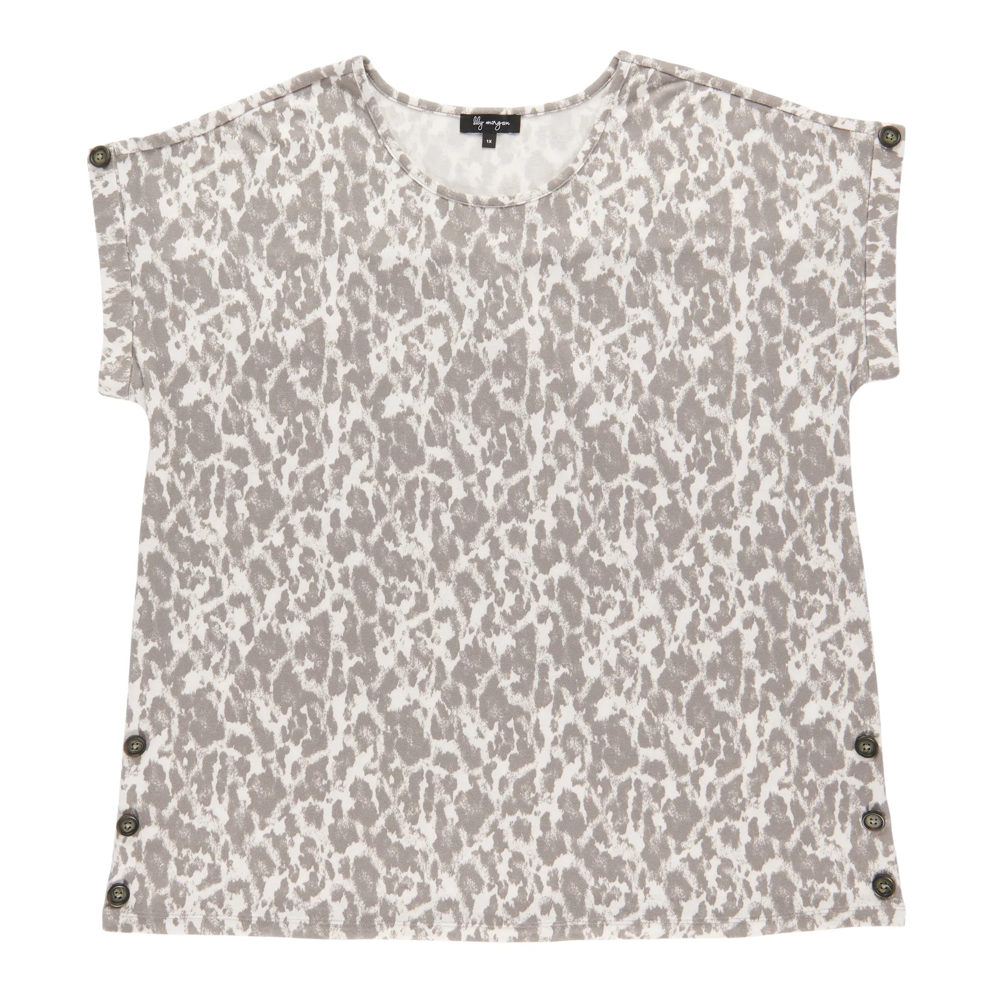 lily morgan Women's Plus Printed Button Detail Snit Top