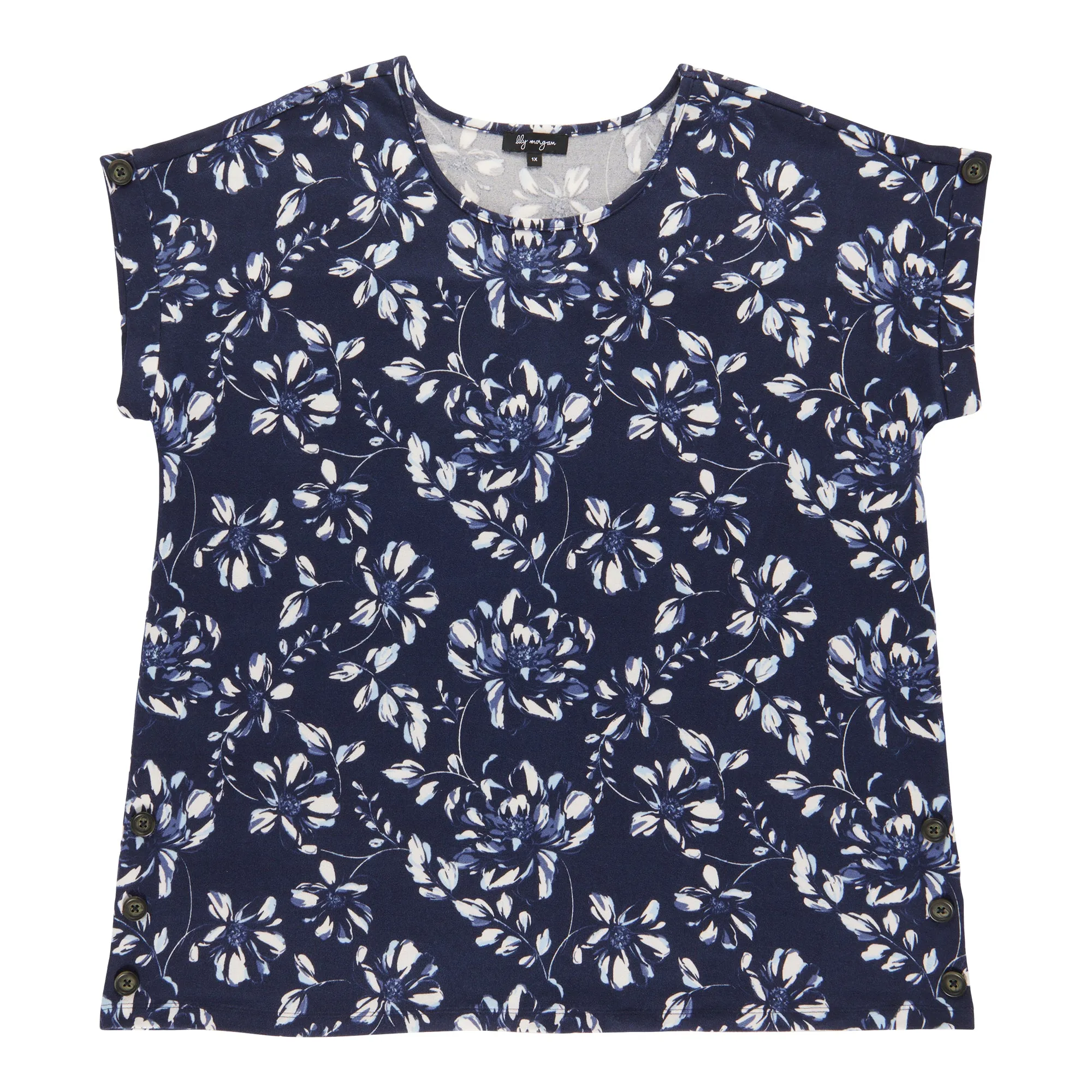 lily morgan Women's Plus Printed Button Detail Snit Top