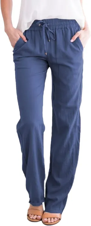 Linen Pants for Women Solid Elastic Pants Long Drawstring Linen Women Waist Cotton Casual Pants Tall Pants for Women
