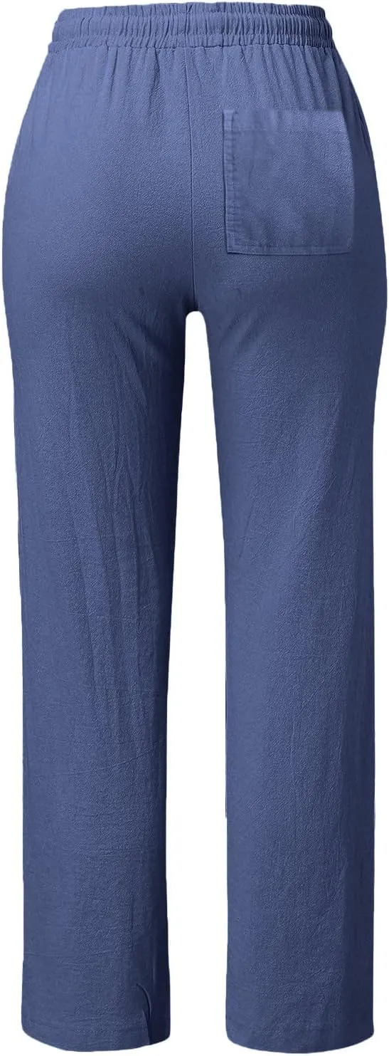 Linen Pants for Women Solid Elastic Pants Long Drawstring Linen Women Waist Cotton Casual Pants Tall Pants for Women
