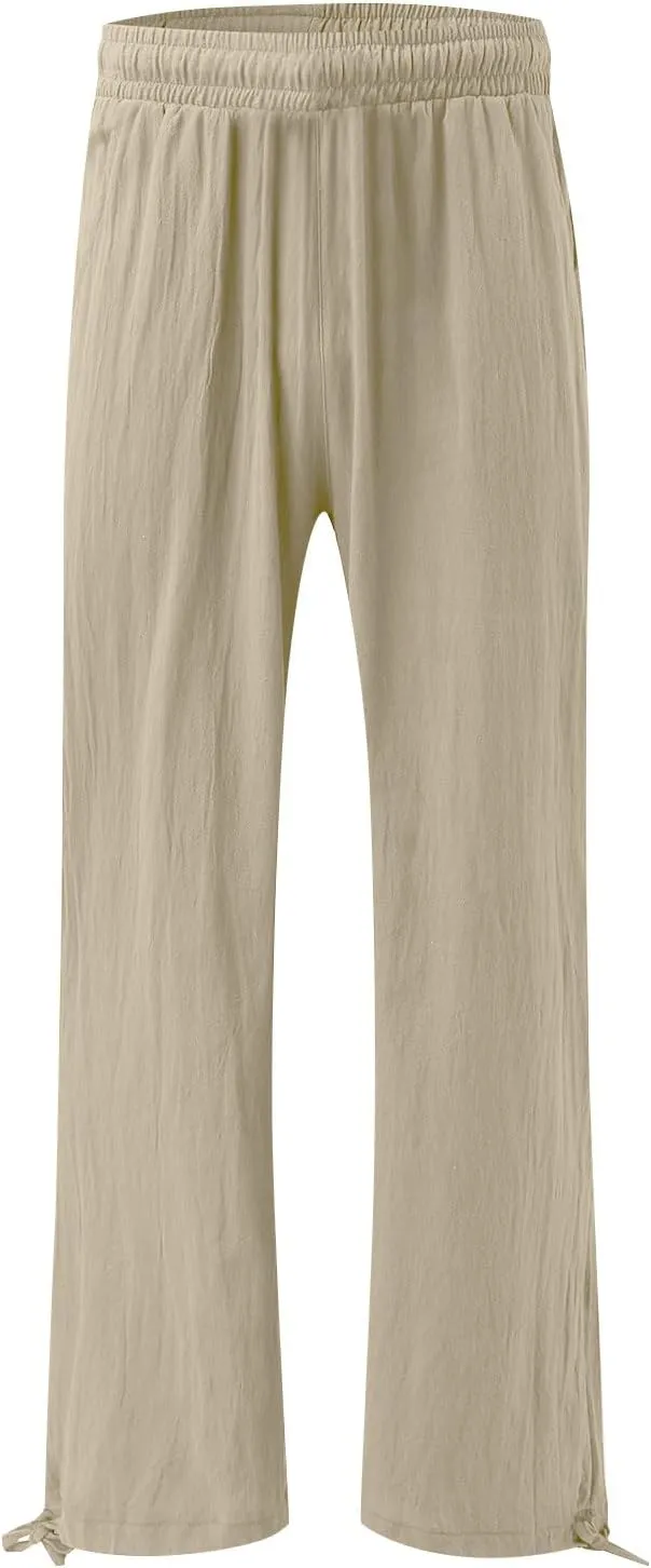 Linen Pants for Women Summer High Waisted Wide Leg Pants Casual Elastic Waist Palazzo Pants Beach Pants with Pockets