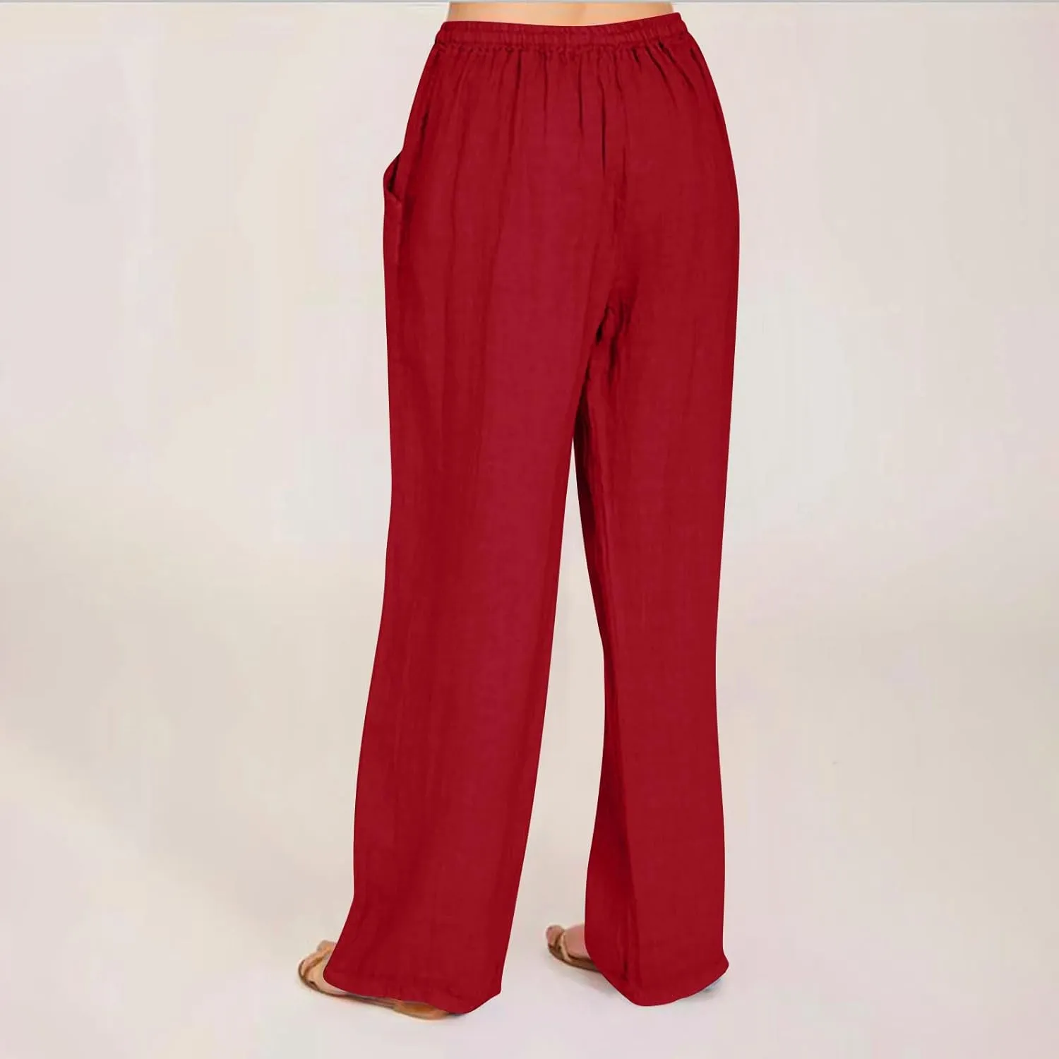 Linen Pants Women Summer Wide Leg Linen Pants Drawstring Elastic Waist Pants Casual Loose Fit Work Pants Linen Trouser