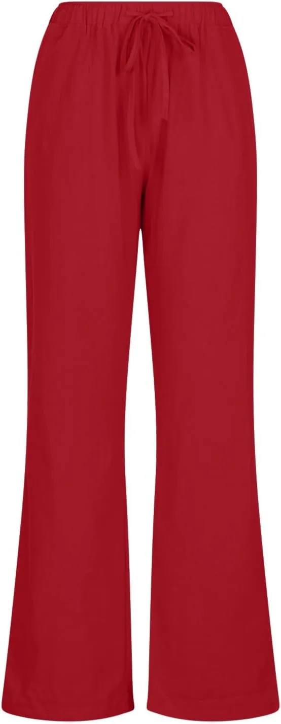 Linen Pants Women Summer Wide Leg Linen Pants Drawstring Elastic Waist Pants Casual Loose Fit Work Pants Linen Trouser